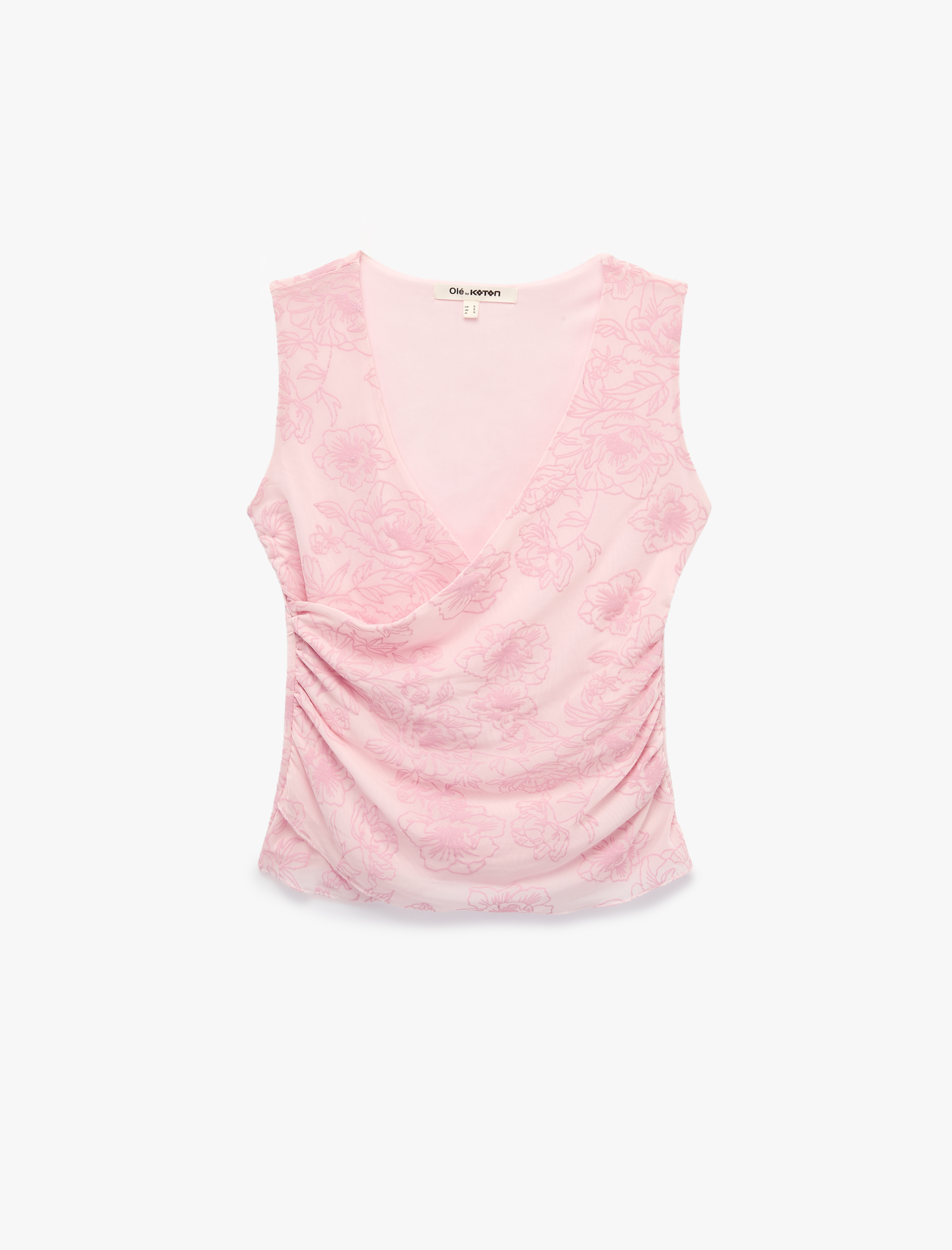   Slim Fit Kruvaze Yaka Kolsuz Çiçekli Tül Bluz