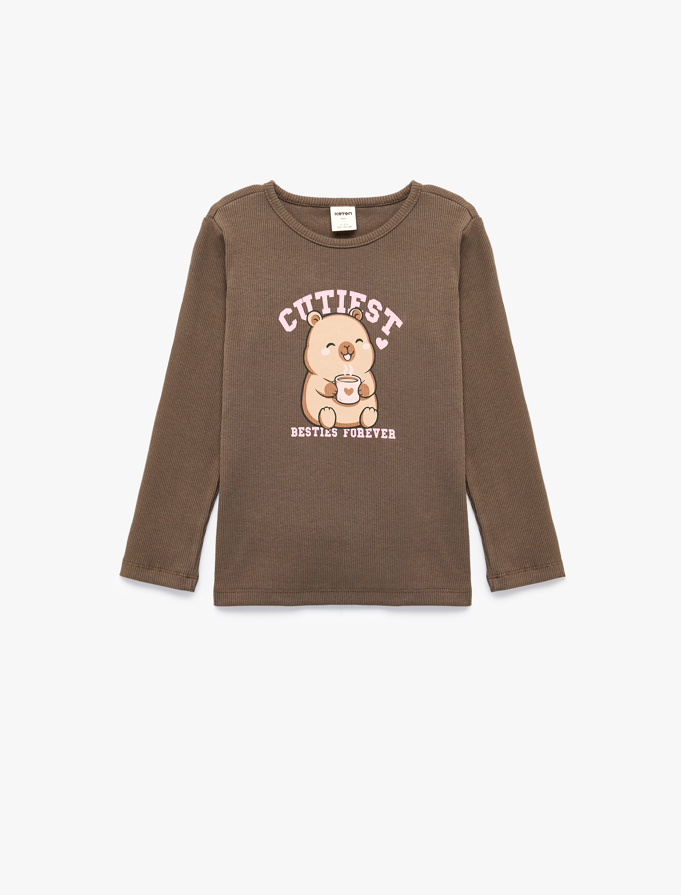  Kız Bebek Pamuklu Baskılı Bisiklet Yaka Uzun Kollu Tişört