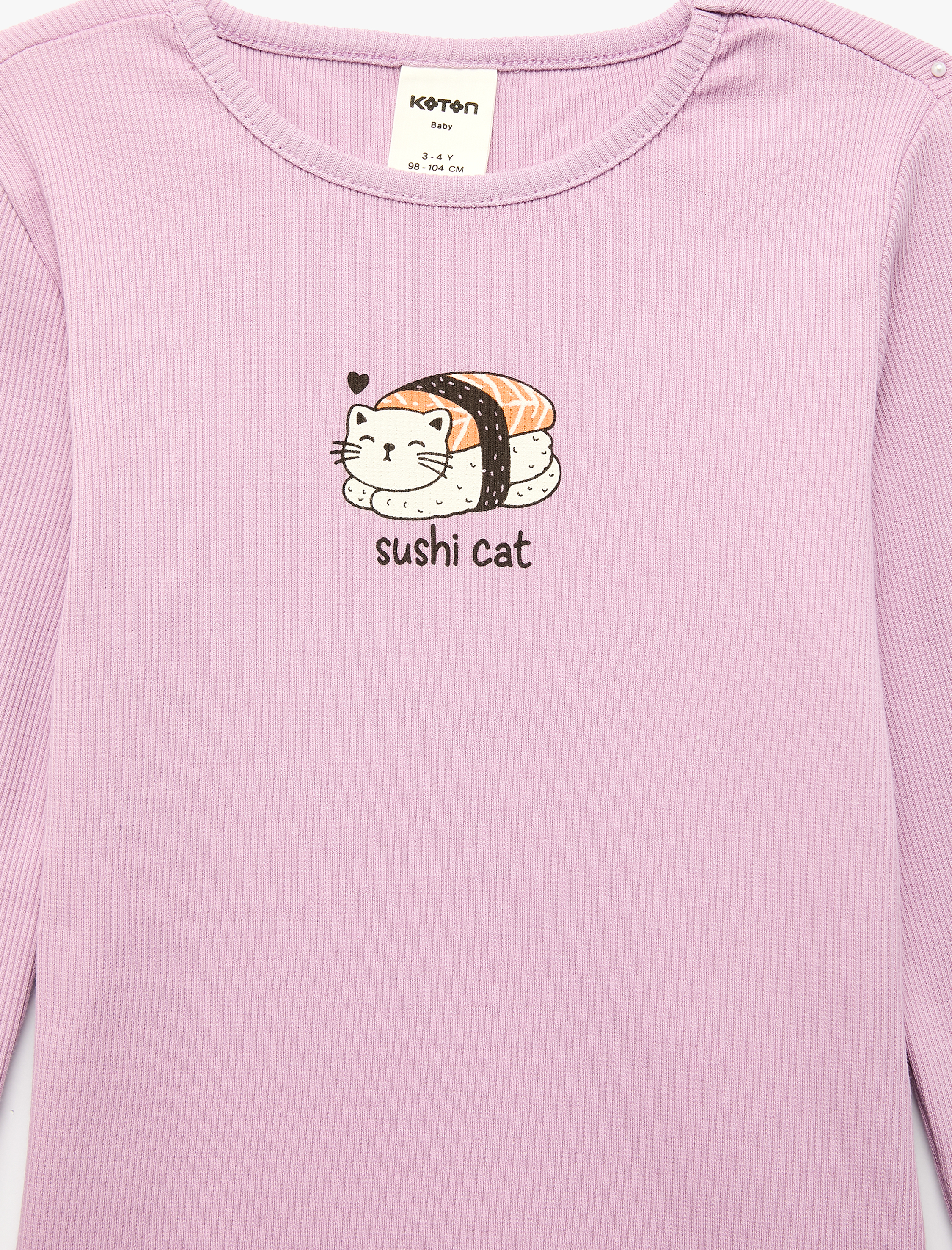  Kız Bebek Pamuklu Uzun Kollu Bisiklet Yaka Kaşkorse Kedi Baskılı Tişört
