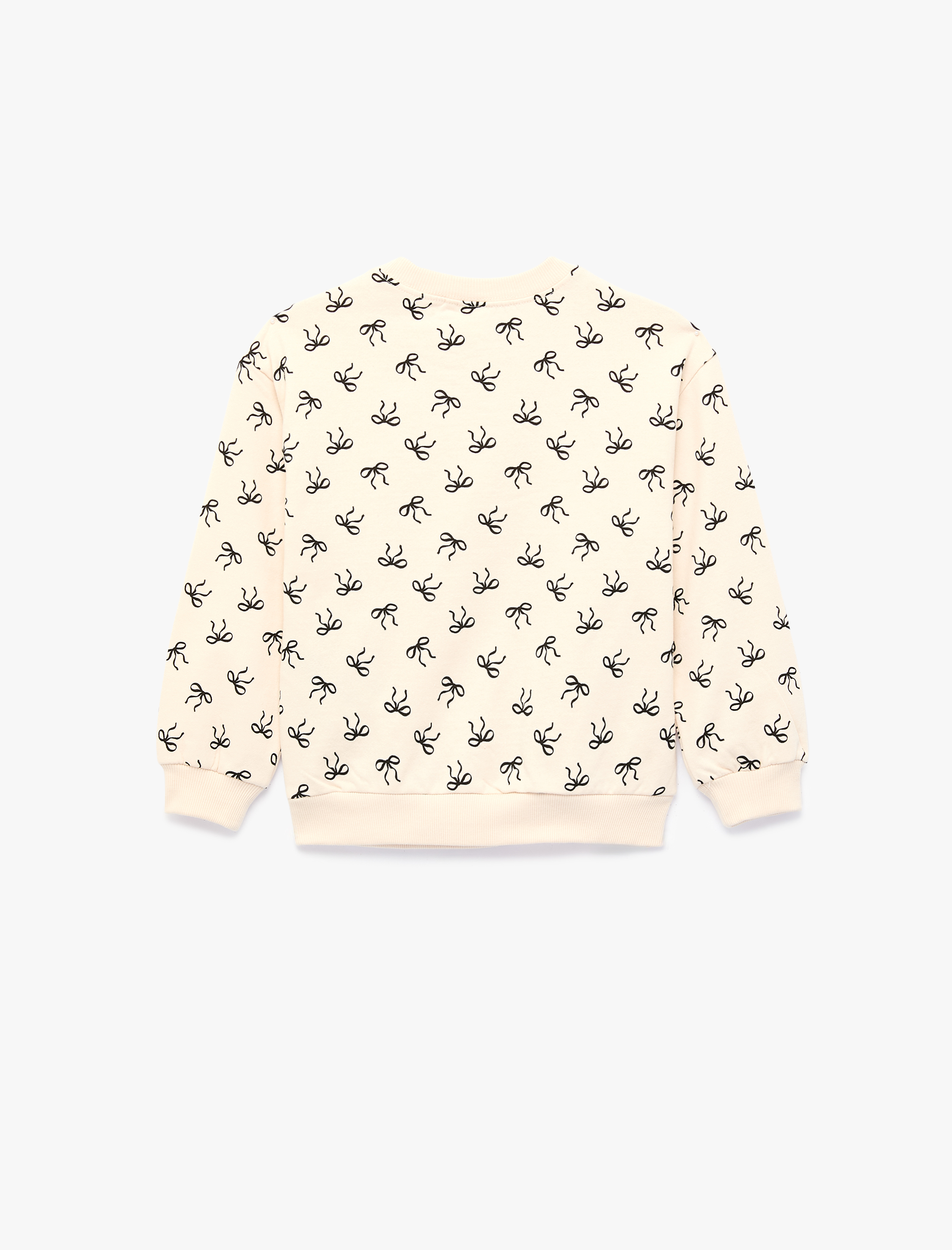  Kız Bebek Pamuklu Uzun Kollu Bisiklet Yaka Baskılı Şardonlu Fiyonklu Sweatshirt
