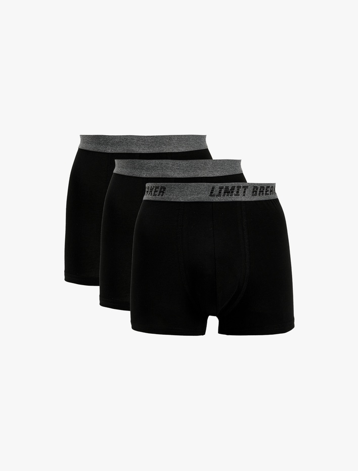  Pamuklu Baskılı Bel Detaylı 3'lü Boxer Seti