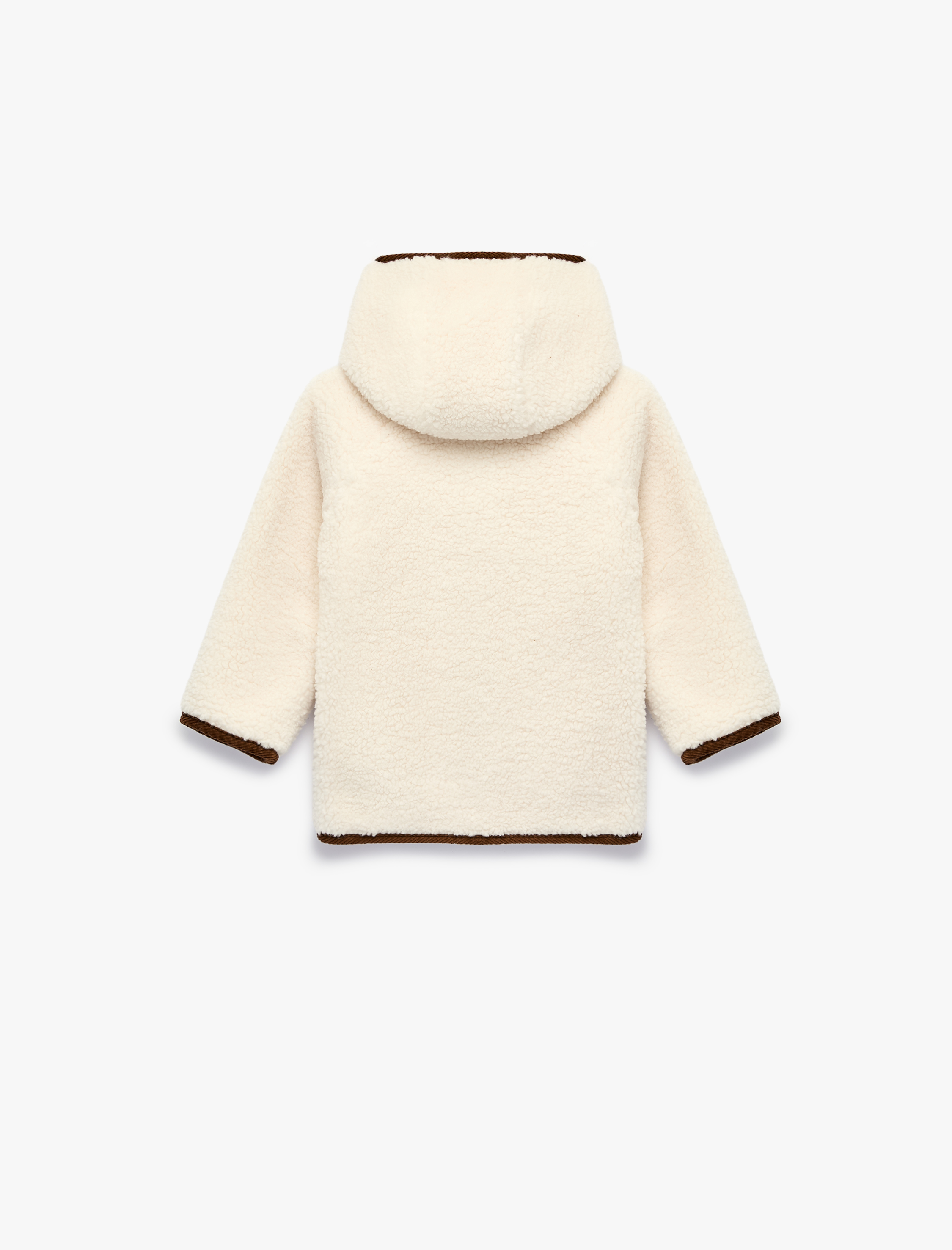 Kız Bebek Çiçek İşlemeli Uzun Kollu Kapşonlu Peluş Ceket