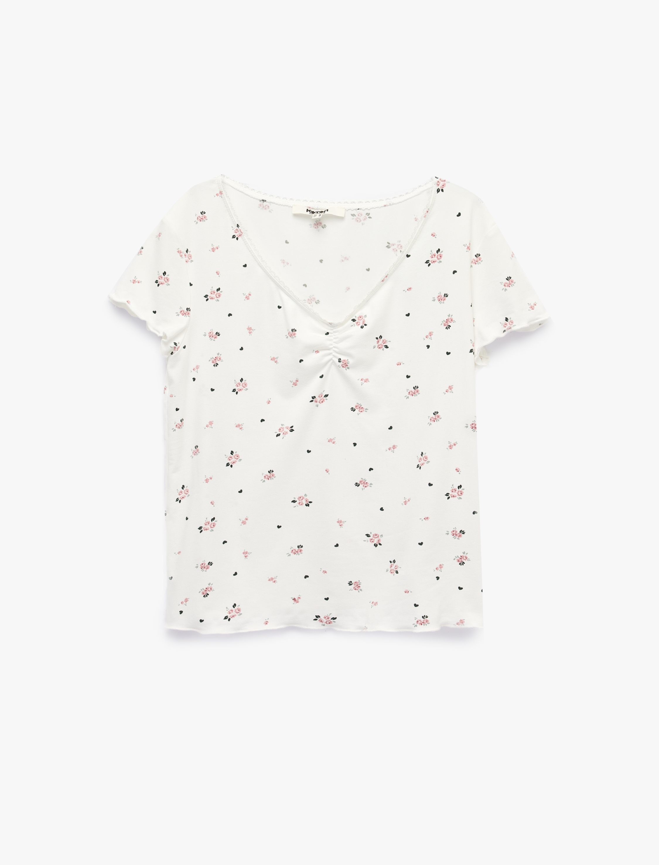   Çiçek Desenli Rahat Kalıp Kısa Kollu Dantel Detaylı Şortlu Pijama Takımı