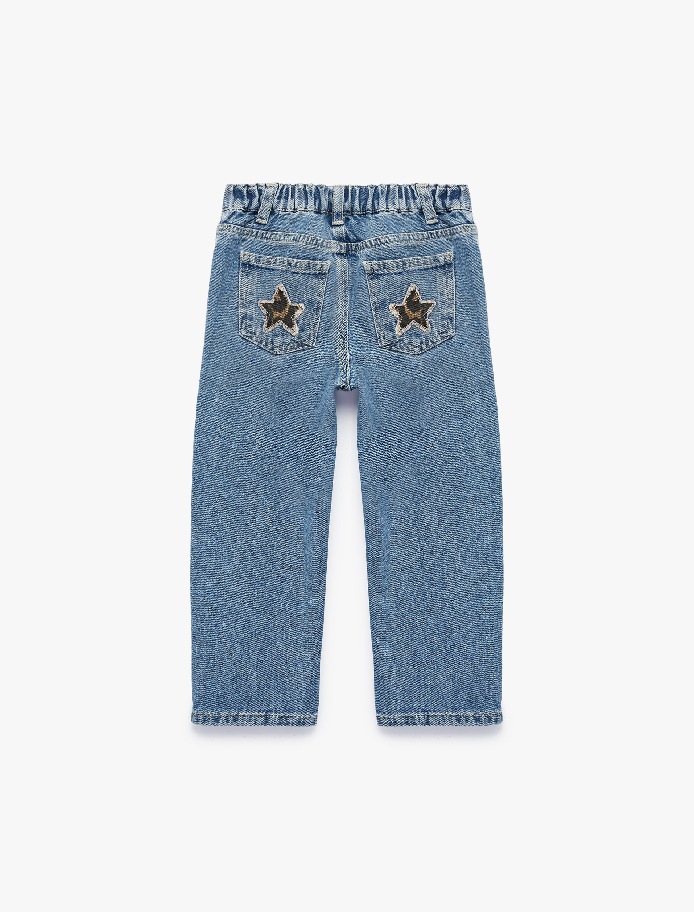  Kız Bebek Yıldız Detaylı Pamuklu Cepli Loose Fit Denim Pantolon