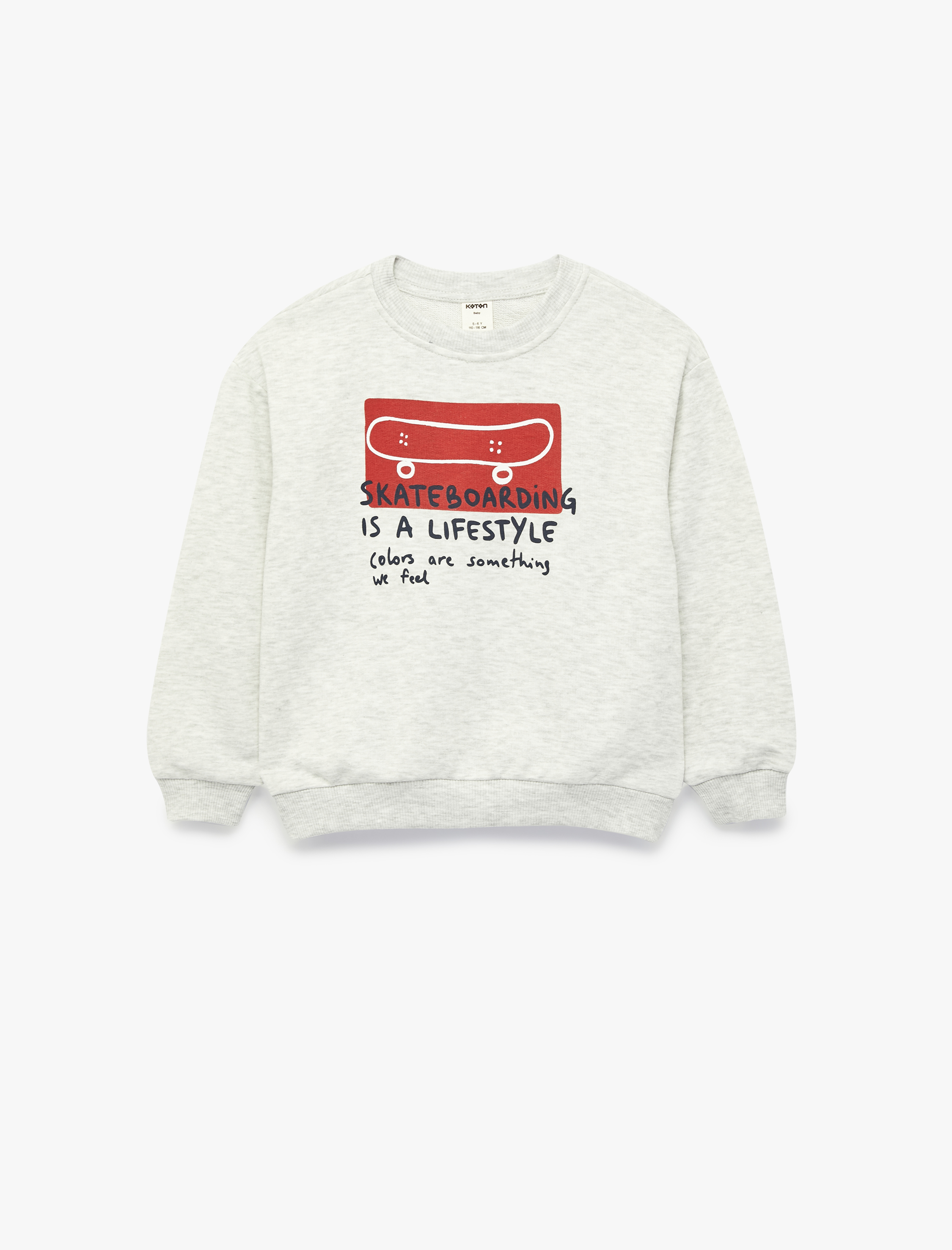  Erkek Bebek Uzun Kollu Bisiklet Yaka Baskı Detaylı Sweatshirt