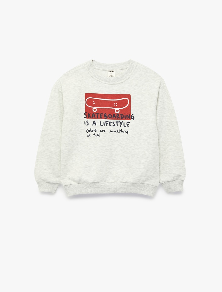 Erkek Bebek Uzun Kollu Bisiklet Yaka Baskı Detaylı Sweatshirt