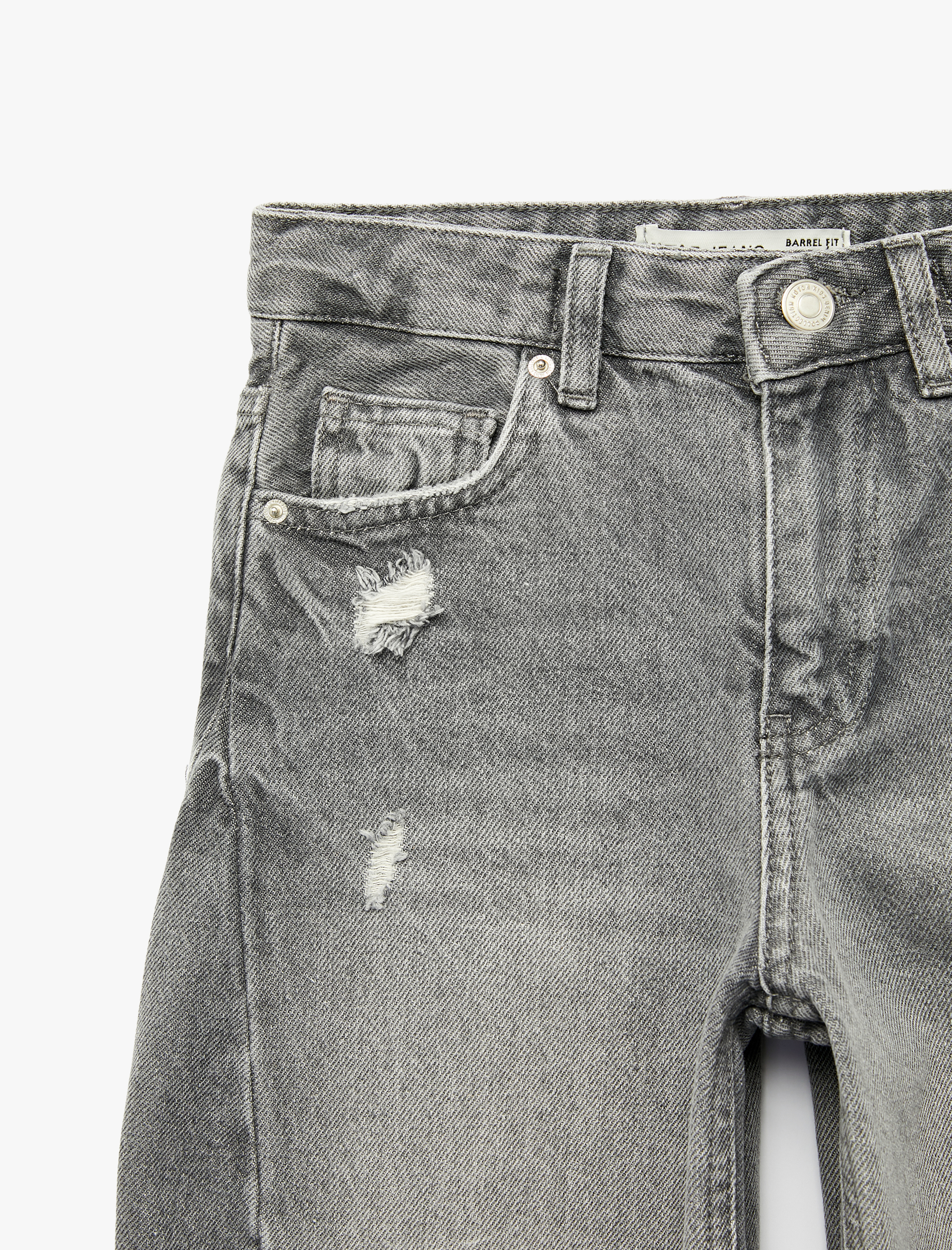  Erkek Çocuk Pamuklu Rahat Kesim Cep Detaylı Barrel Denim Pantolon