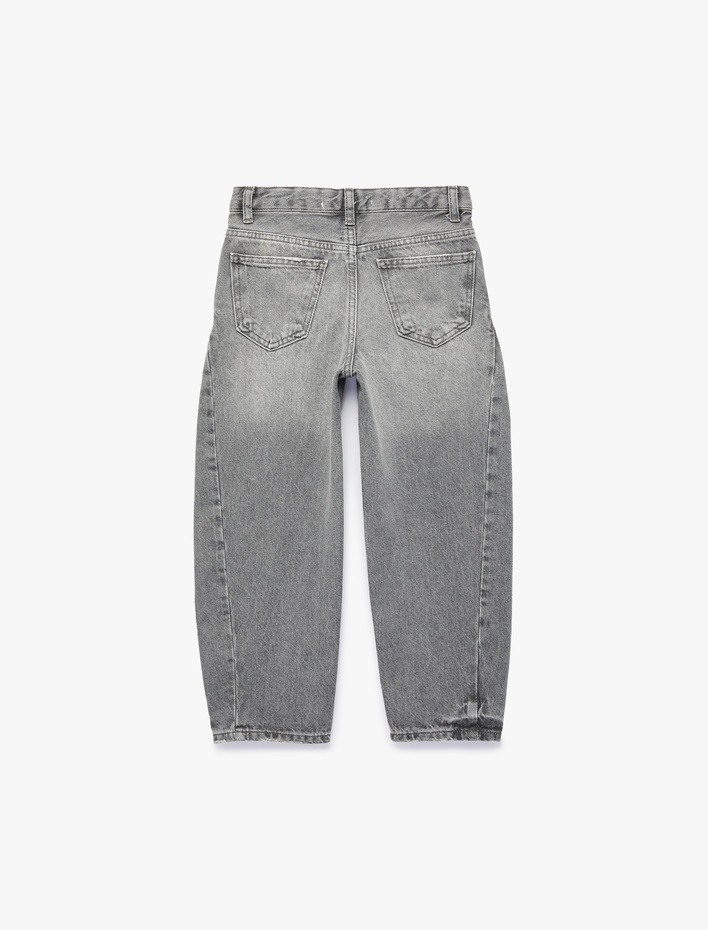 Erkek Çocuk Pamuklu Rahat Kesim Cep Detaylı Barrel Denim Pantolon
