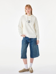 Snoopy Lisanslı Arkası Baskılı Şardonlu Kapüşonlu Sweatshirt