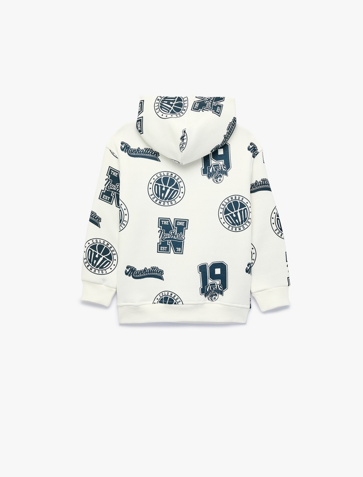 Erkek Çocuk Pamuklu Baskı detaylı Şardonlu Uzun Kollu Kapşonlu Oversize Sweatshirt
