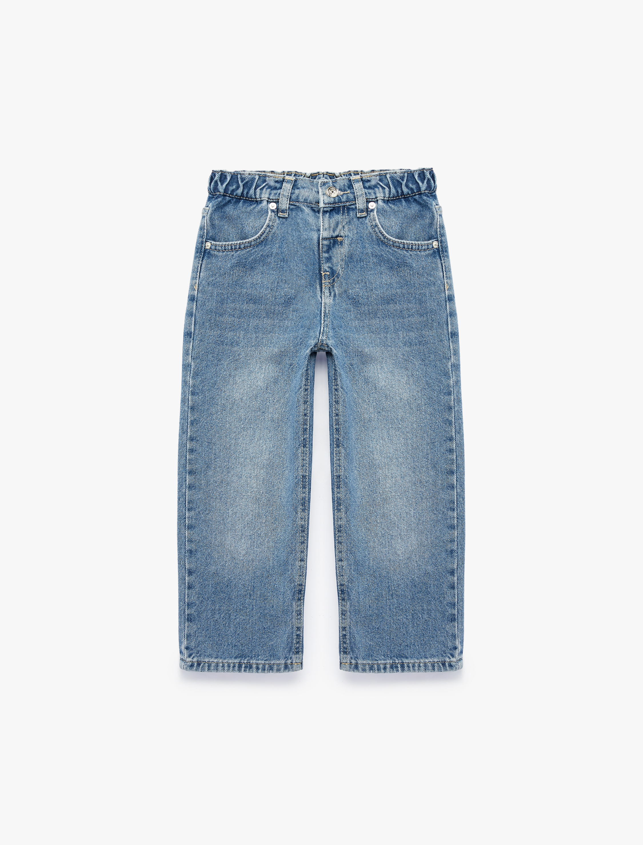  Kız Bebek Yıldız Detaylı Pamuklu Cepli Loose Fit Denim Pantolon