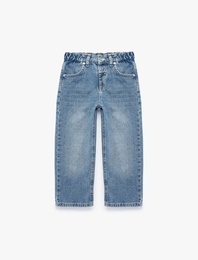 Yıldız Detaylı Pamuklu Cepli Loose Fit Denim Pantolon
