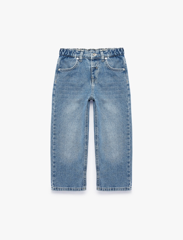 Kız Bebek Yıldız Detaylı Pamuklu Cepli Loose Fit Denim Pantolon