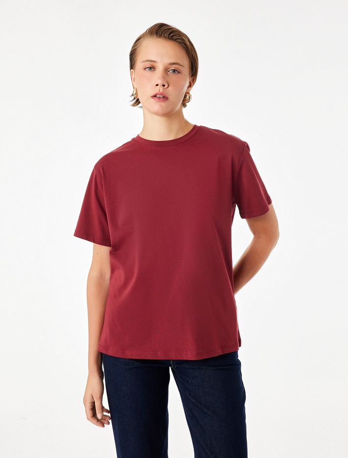  Pamuklu Kısa Kollu Bisiklet Yaka Oversize Basic Tişört