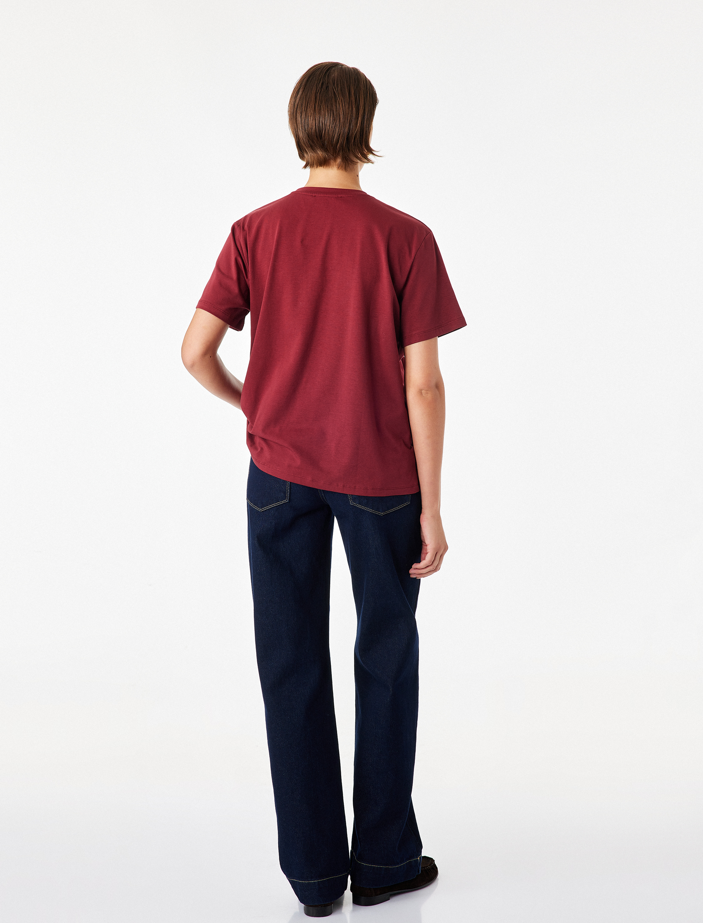   Pamuklu Kısa Kollu Bisiklet Yaka Oversize Basic Tişört