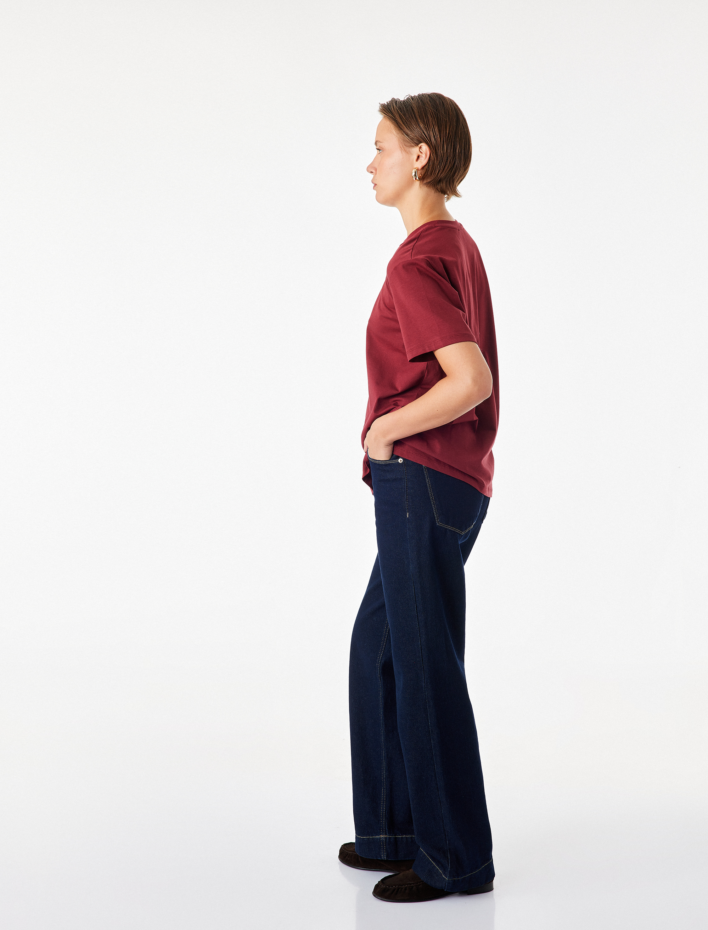   Pamuklu Kısa Kollu Bisiklet Yaka Oversize Basic Tişört