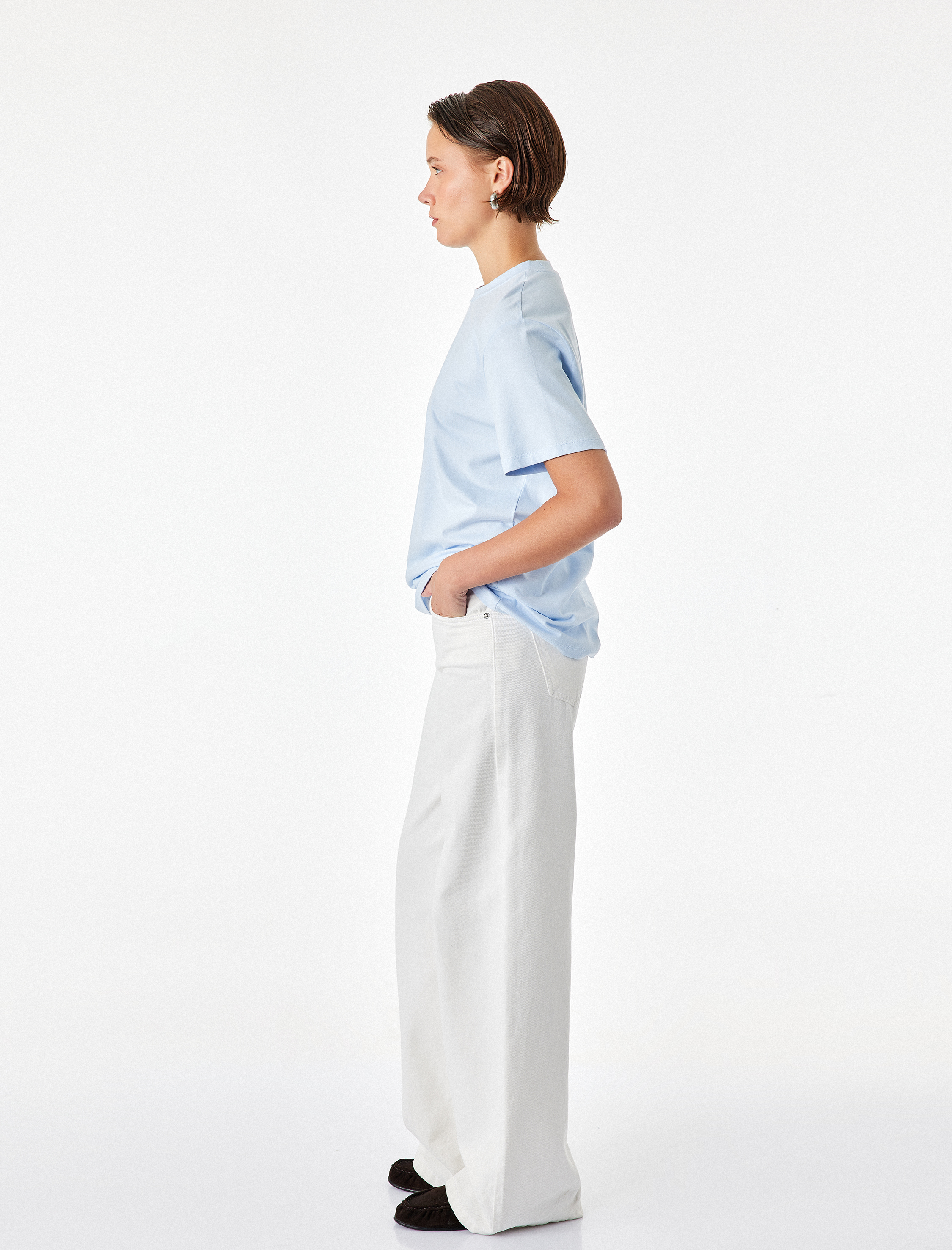   Pamuklu Kısa Kollu Bisiklet Yaka Oversize Basic Tişört