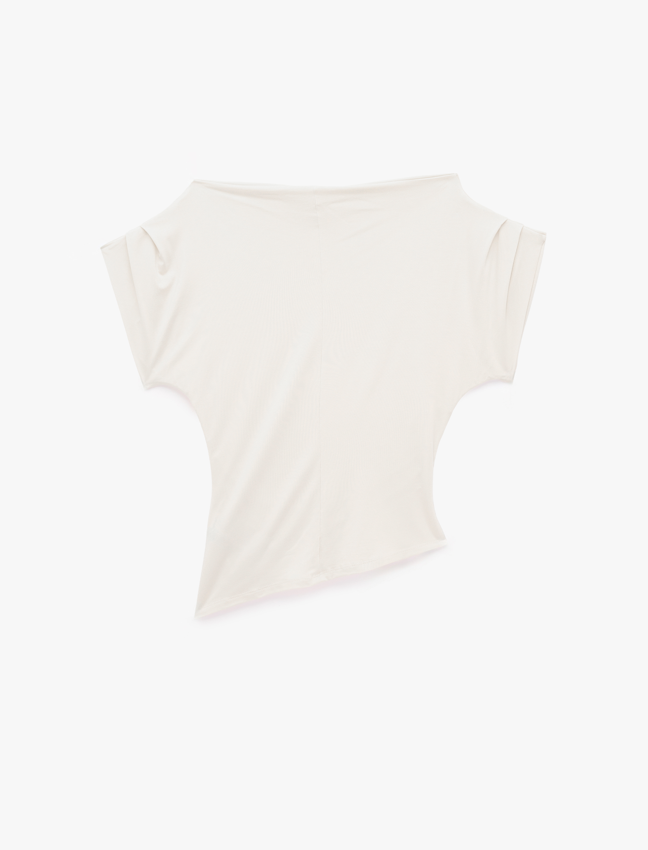   Slim Fit Asimetrik Kesim Kayık Yaka Omzu Açık Kısa Kollu Viskon Bluz