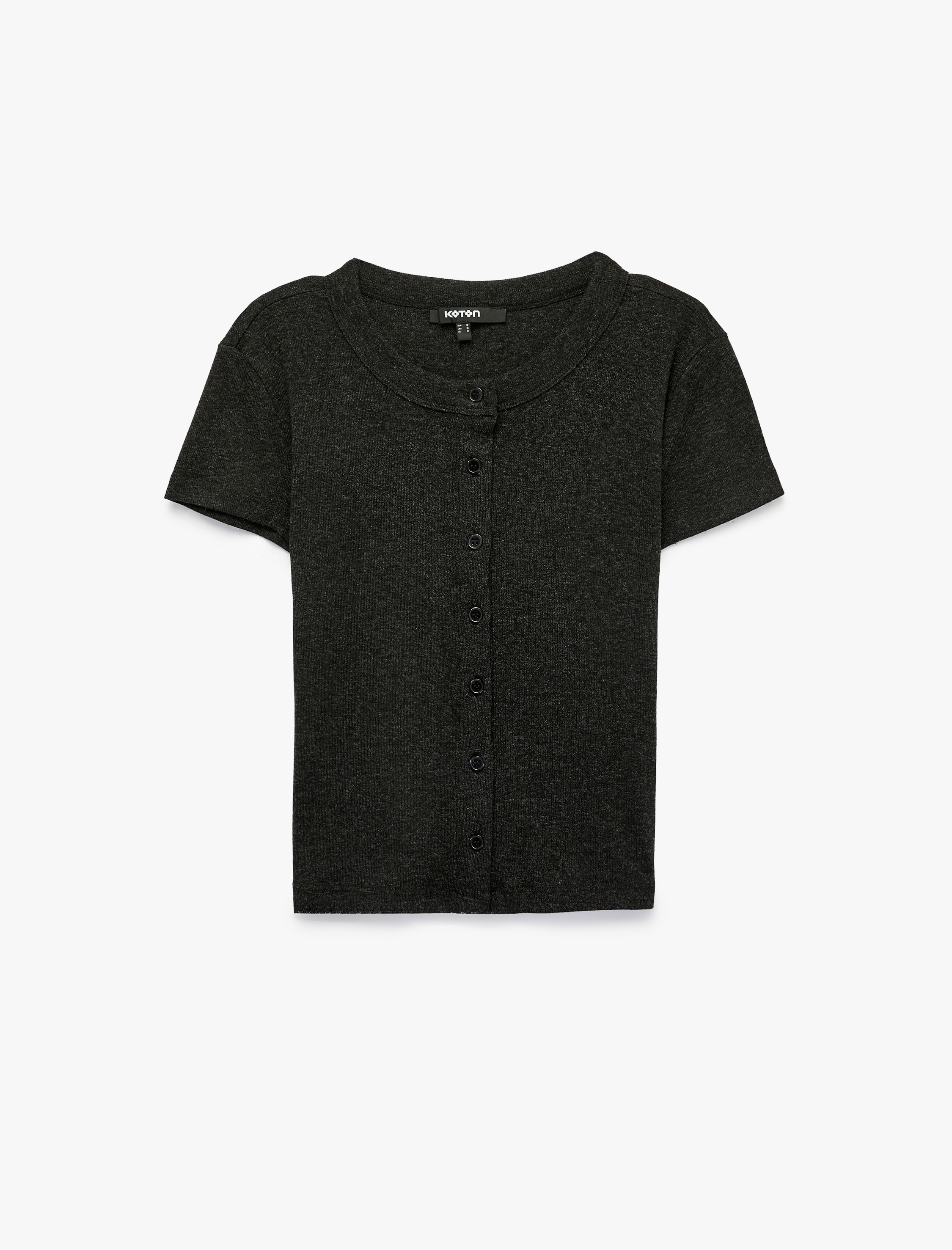   Slim Fit Düğmeli Bisiklet Yaka Kısa Kollu Hırka