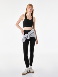 Slim Fit Yüksek Bel İnterlok Kumaş Spor Tayt