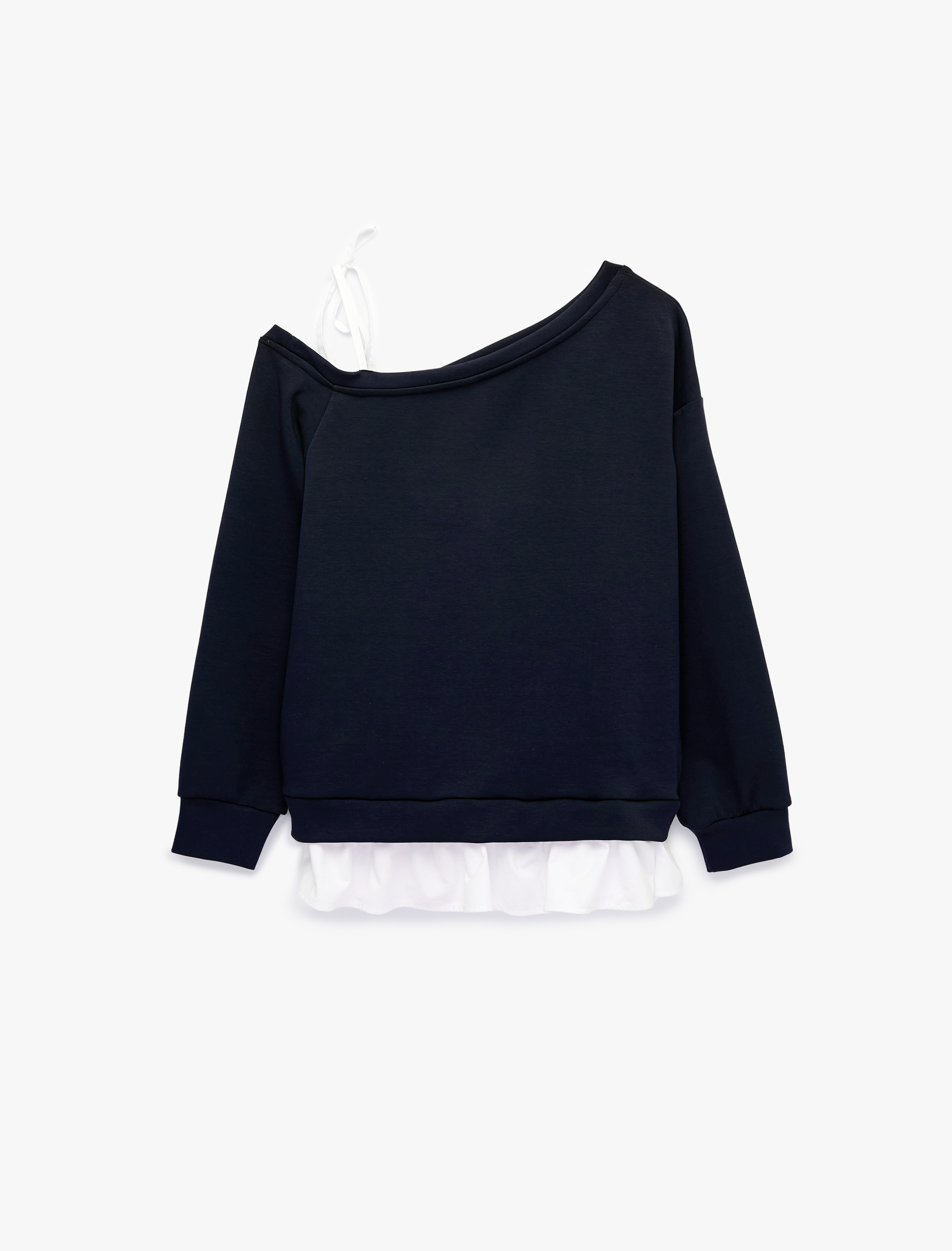   Pamuklu Asimetrik Yaka Tek Askılı Baskılı Uzun Kollu Sweatshirt