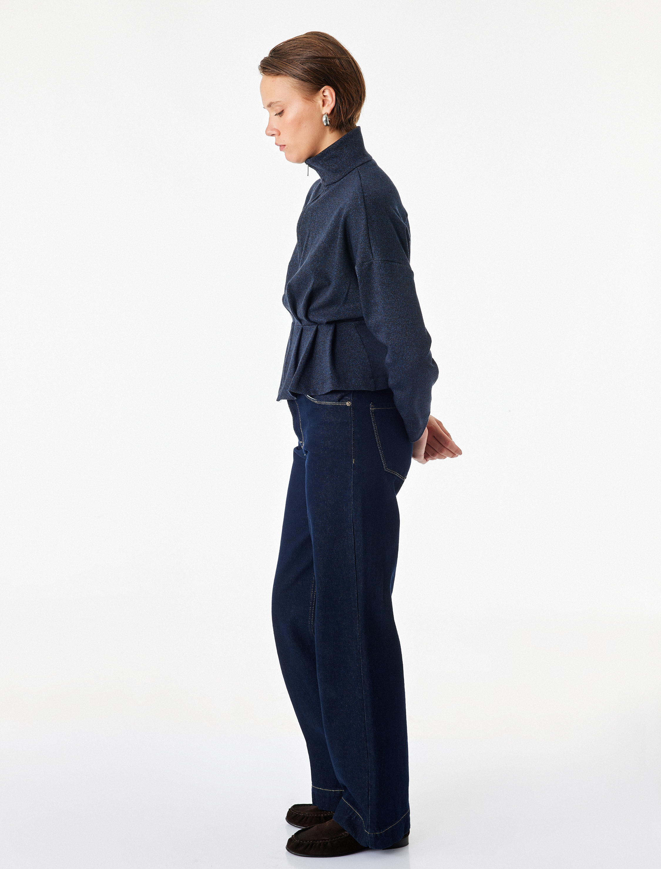   Slim Fit Uzun Kollu Fermuarlı Pileli Dik Yaka Ceket