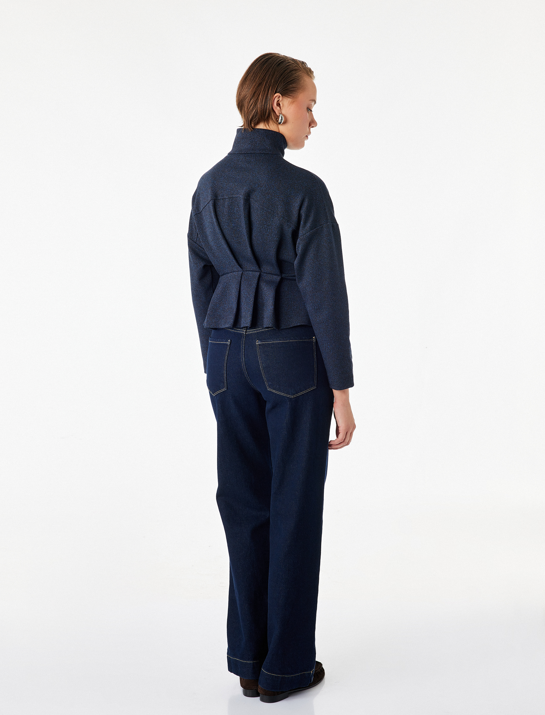   Slim Fit Uzun Kollu Fermuarlı Pileli Dik Yaka Ceket