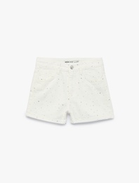 Pamuklu Pul Detaylı Cepli Denim Şort
