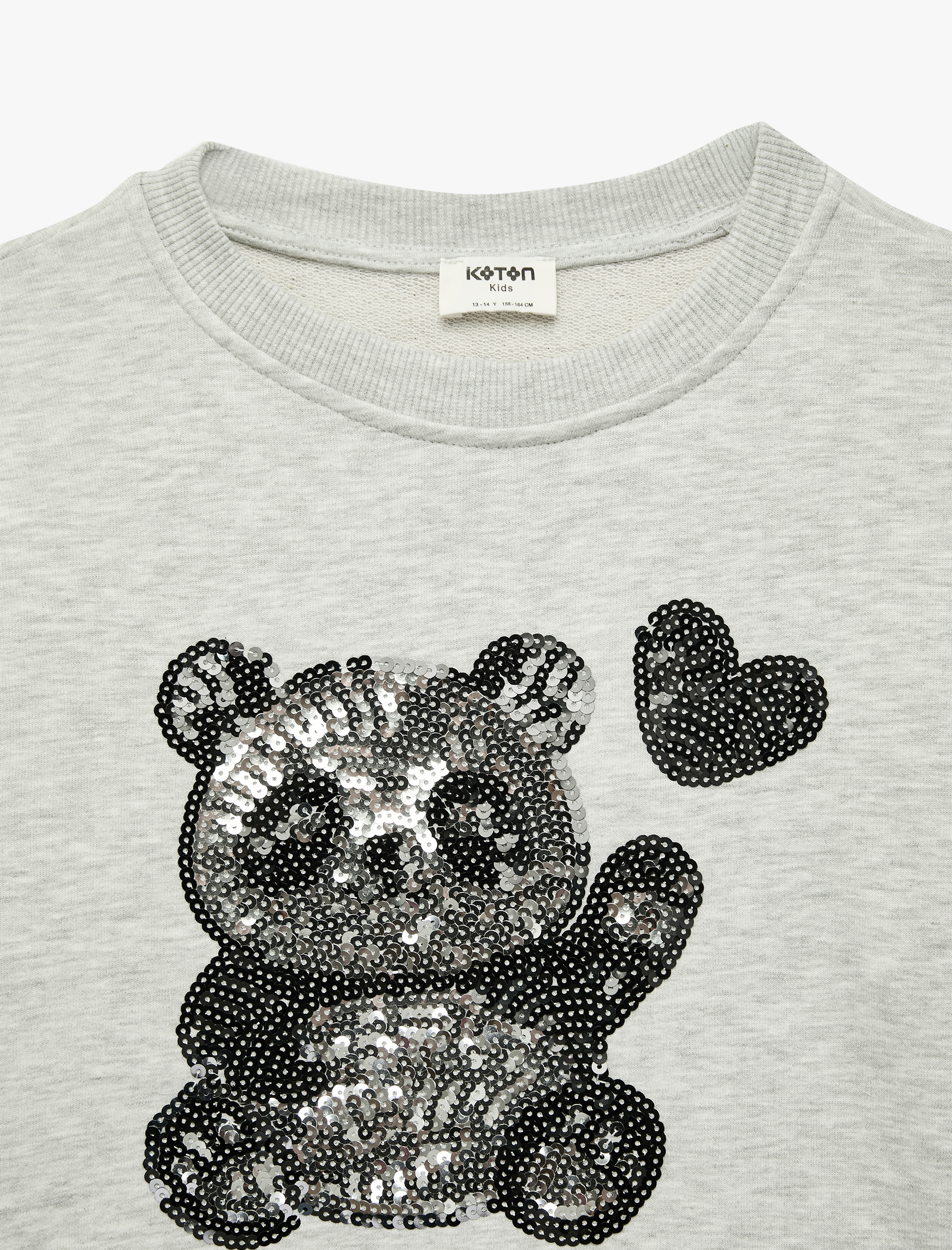  Kız Çocuk Uzun Kollu Bisiklet Yaka Panda Baskılı Pullu Payetli Sweatshirt