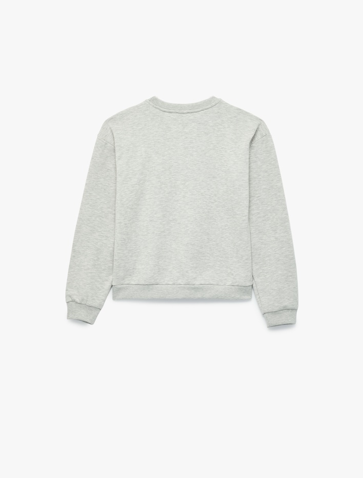 Kız Çocuk Uzun Kollu Bisiklet Yaka Panda Baskılı Pullu Payetli Sweatshirt