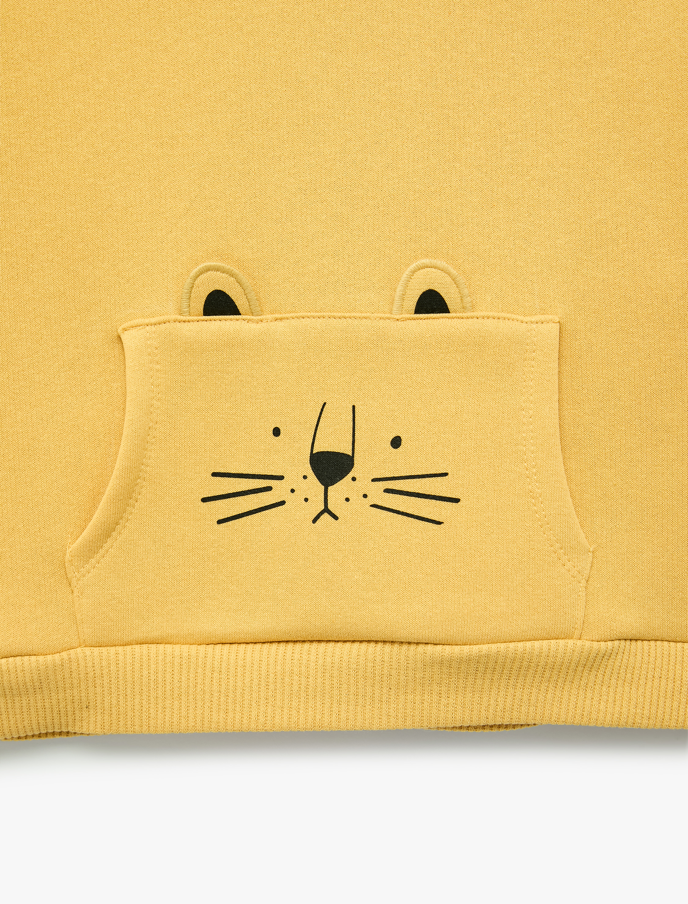  Erkek Bebek Kedi Baskılı Kanguru Cepli Uzun Kollu Şardonlu Sweatshirt