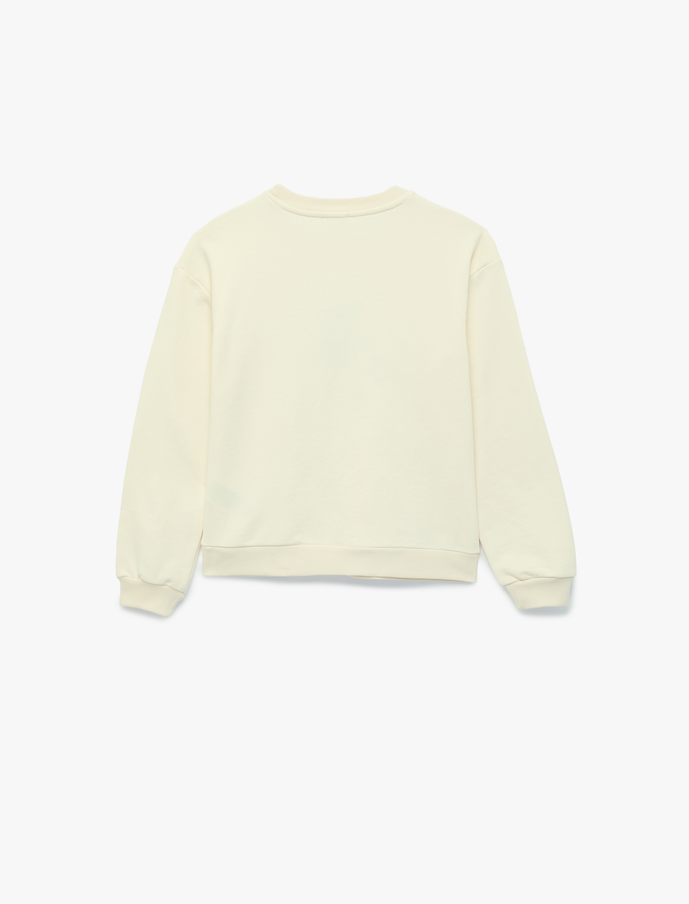  Kız Çocuk Uzun Kollu Bisiklet Yaka Ayıcık Baskılı Pullu Payetli Sweatshirt