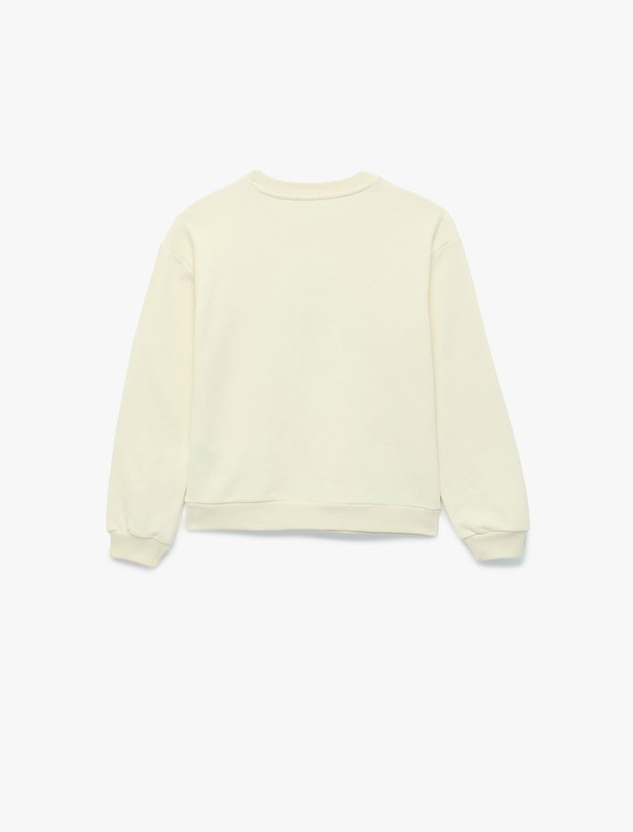 Kız Çocuk Uzun Kollu Bisiklet Yaka Ayıcık Baskılı Pullu Payetli Sweatshirt