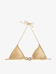 Aksesuar Detaylı Parlak Üçgen Bikini Üstü