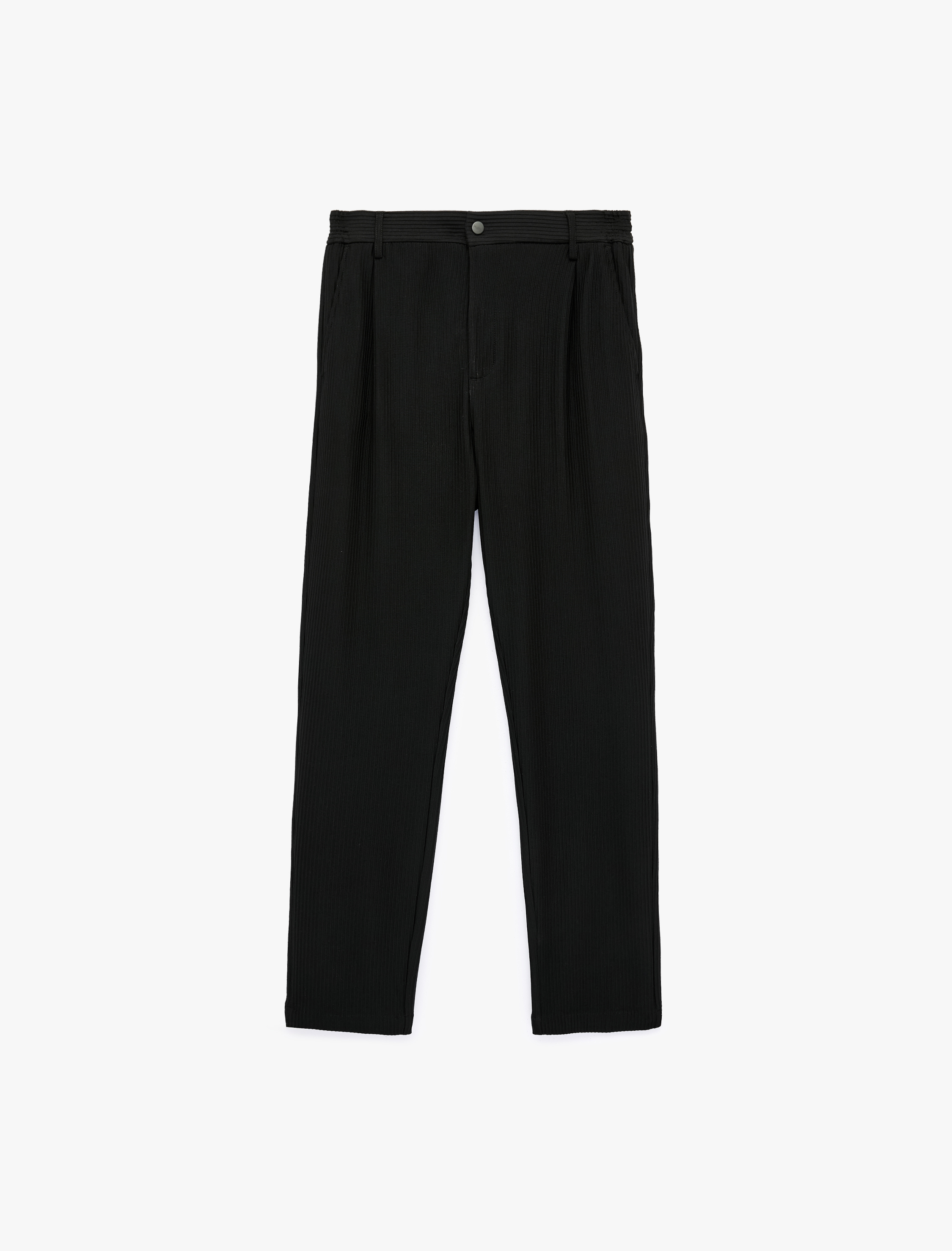   Pileli Dokulu Cepli Slim Fit Pantolon
