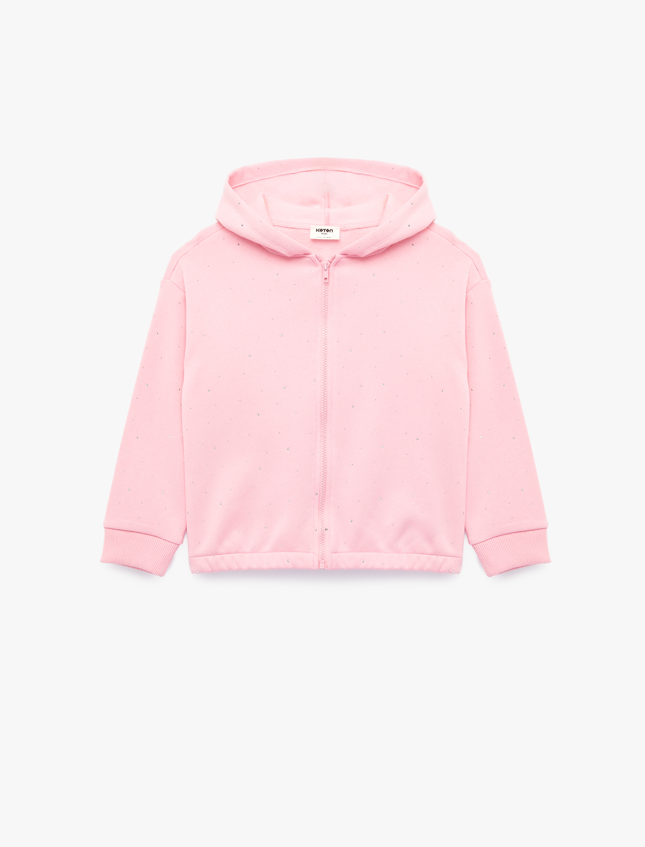  Kız Çocuk Taş Detaylı Uzun Kollu Fermuarlı Şardonlu Kapşonlu Sweatshirt