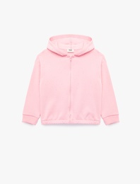Taş Detaylı Uzun Kollu Fermuarlı Şardonlu Kapşonlu Sweatshirt
