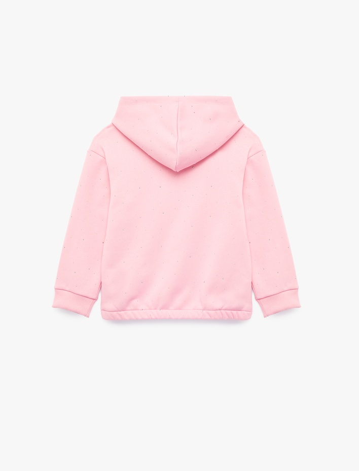 Kız Çocuk Taş Detaylı Uzun Kollu Fermuarlı Şardonlu Kapşonlu Sweatshirt