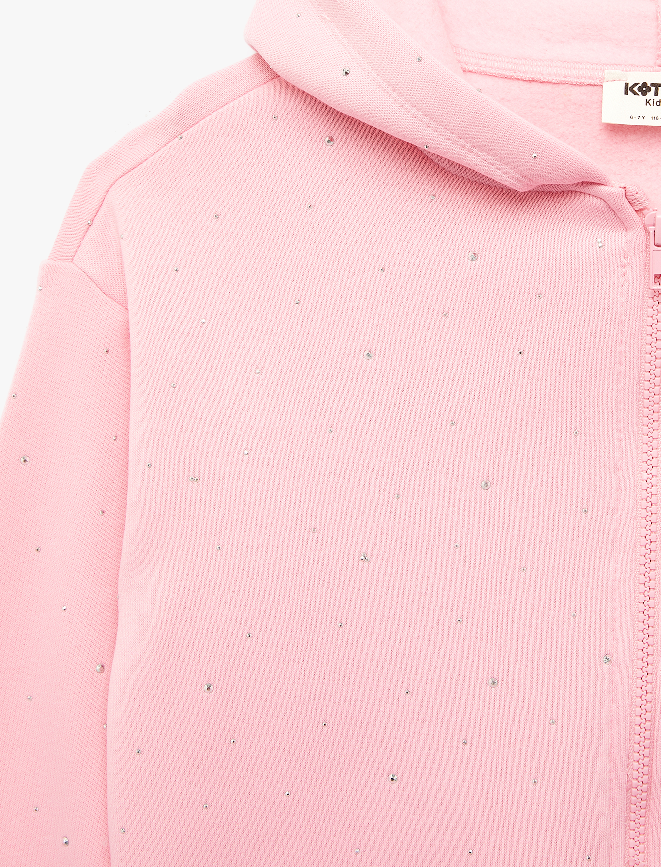  Kız Çocuk Taş Detaylı Uzun Kollu Fermuarlı Şardonlu Kapşonlu Sweatshirt