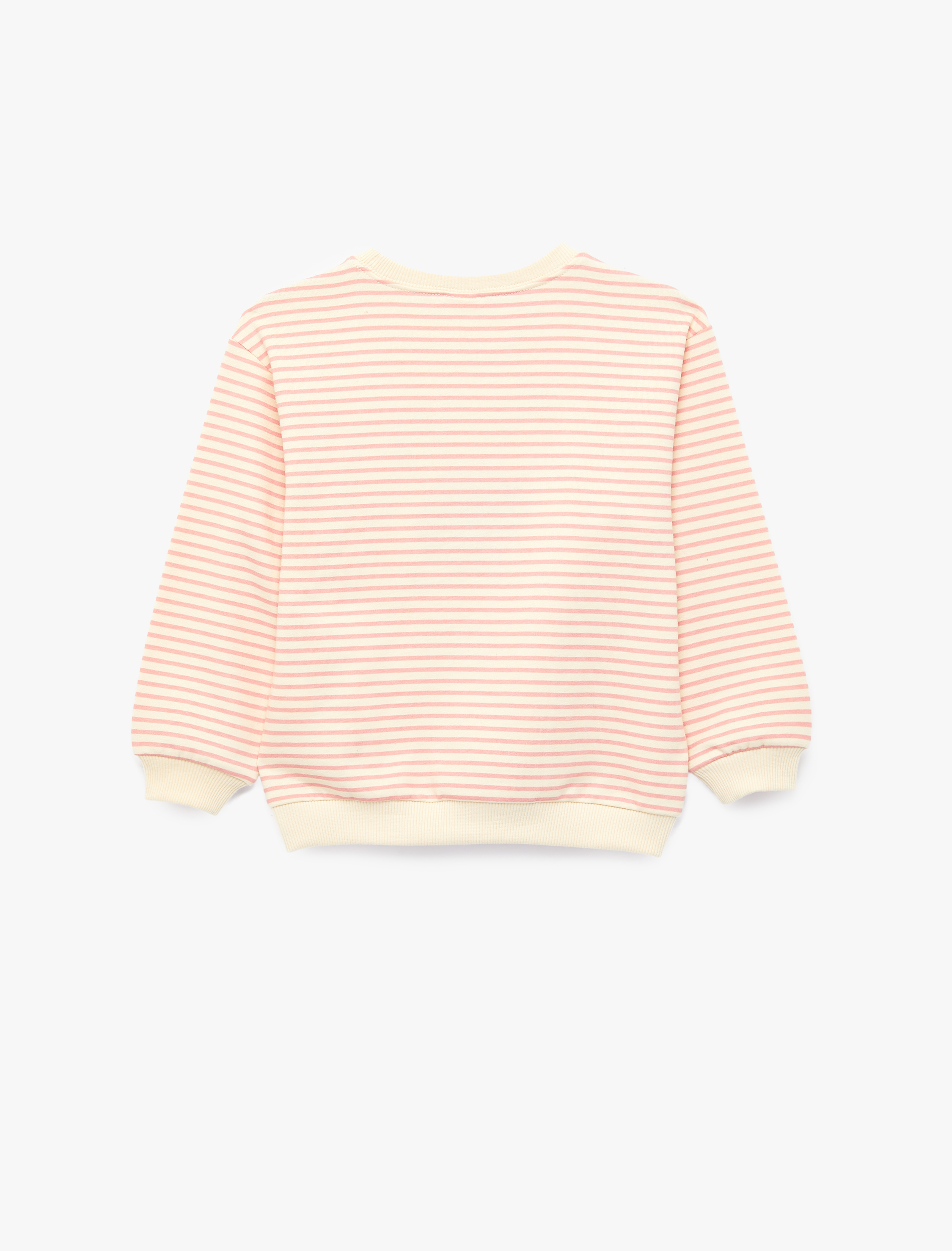  Kız Bebek Uzun Kollu Bisiklet Yaka Tavşan Nakış Detaylı Şardonlu Çizgili Sweatshirt