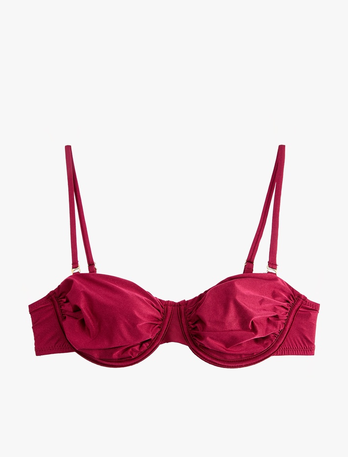  Drapeli Kalp Yaka Parlak Balenli Bikini Üstü Çıkarılabilir Askılı