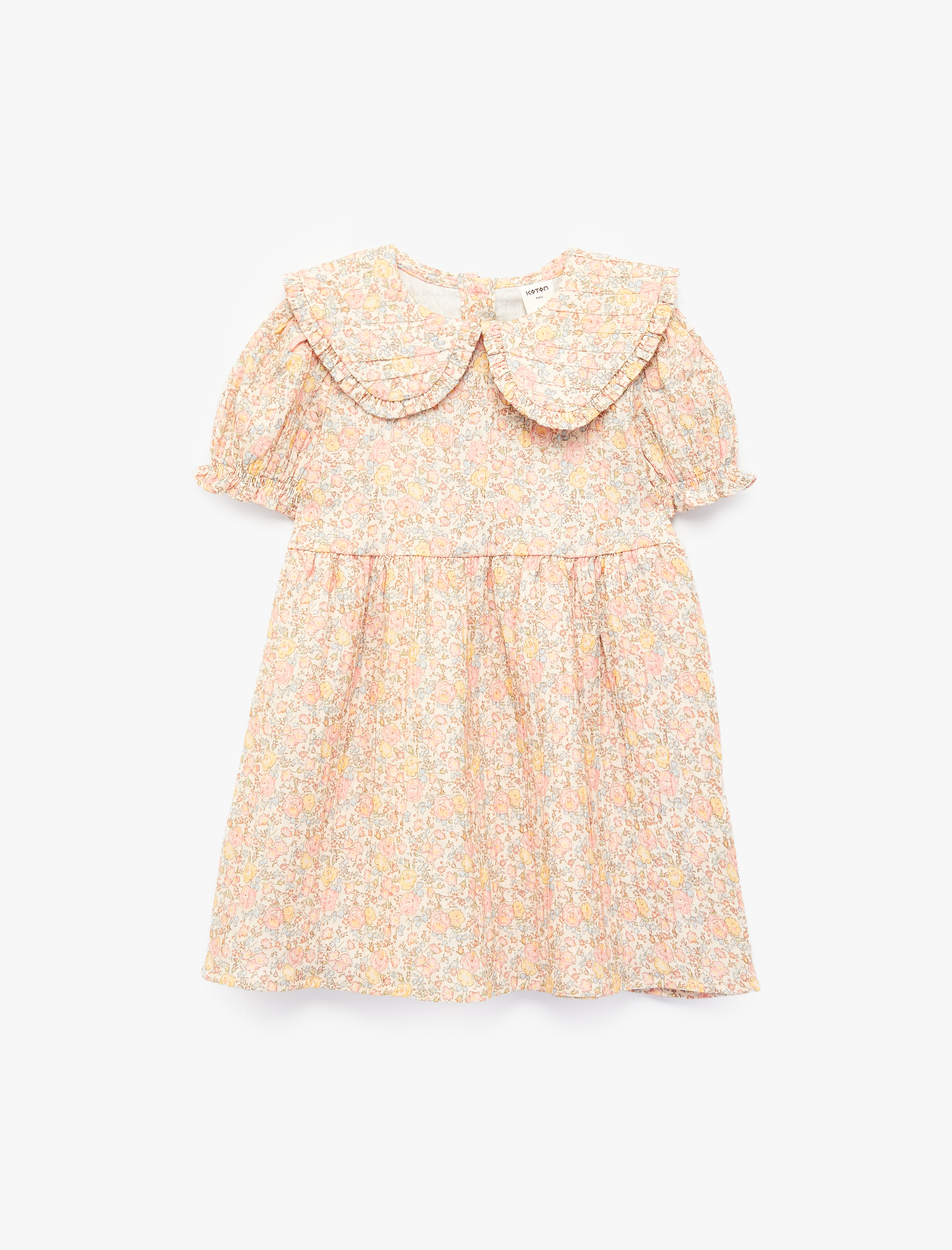  Kız Bebek Pamuklu Uzun Kollu Fırfırlı Çiçekli Bebe Yaka Elbise