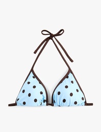 Kontrast Detaylı Biyeli Puantiyeli Üçgen Bikini Üstü