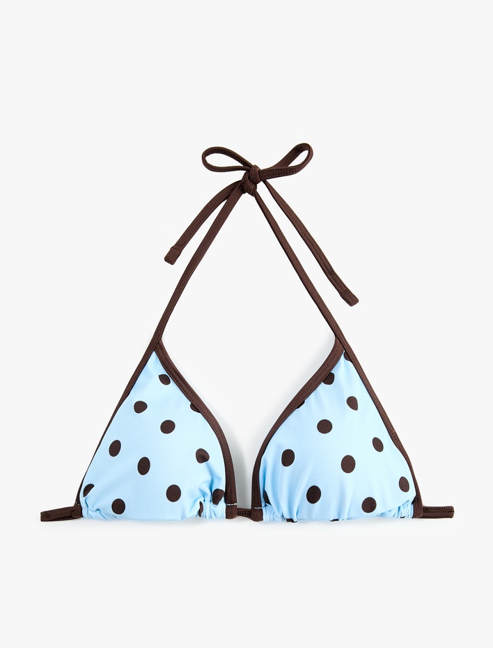  Kontrast Detaylı Biyeli Puantiyeli Üçgen Bikini Üstü