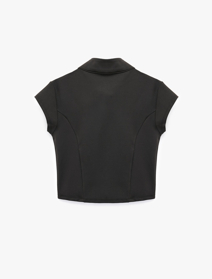  Yarım Fermuarlı Slim Fit Dik Yaka Kısa Kollu Spor Tişört