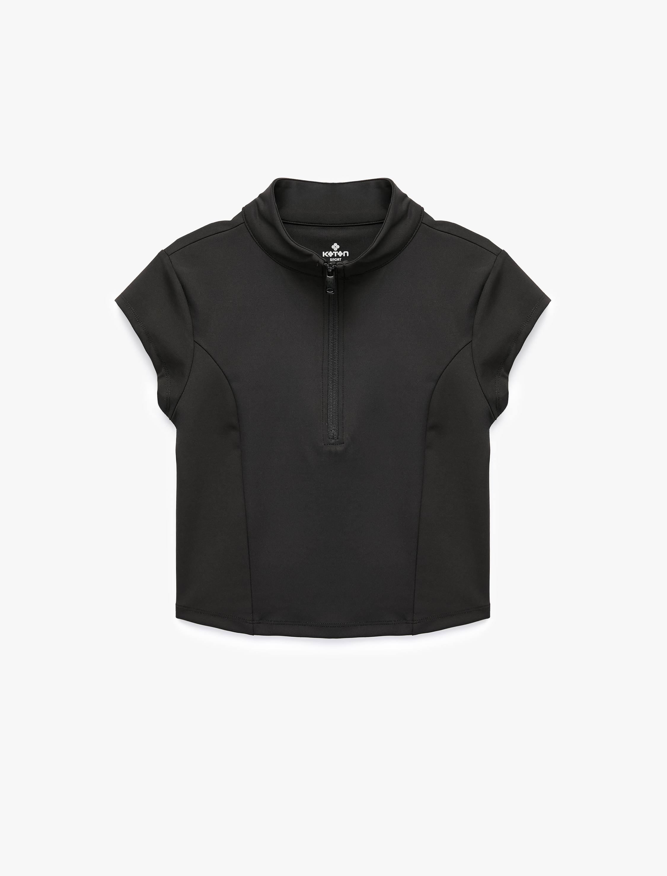   Yarım Fermuarlı Slim Fit Dik Yaka Kısa Kollu Spor Tişört