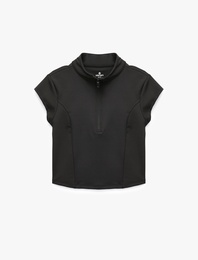 Yarım Fermuarlı Slim Fit Dik Yaka Kısa Kollu Spor Tişört