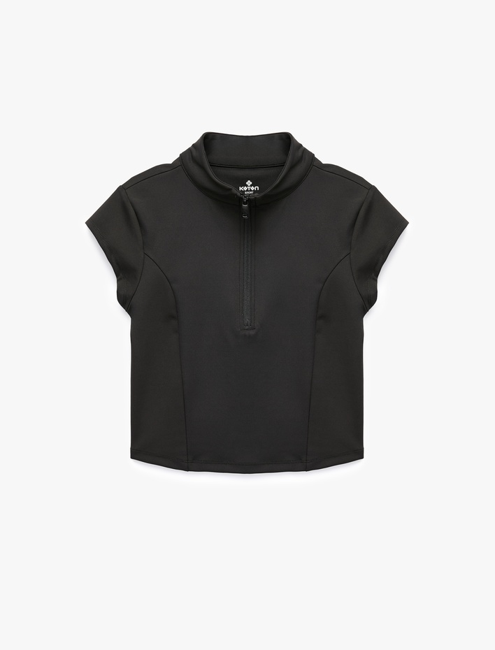  Yarım Fermuarlı Slim Fit Dik Yaka Kısa Kollu Spor Tişört