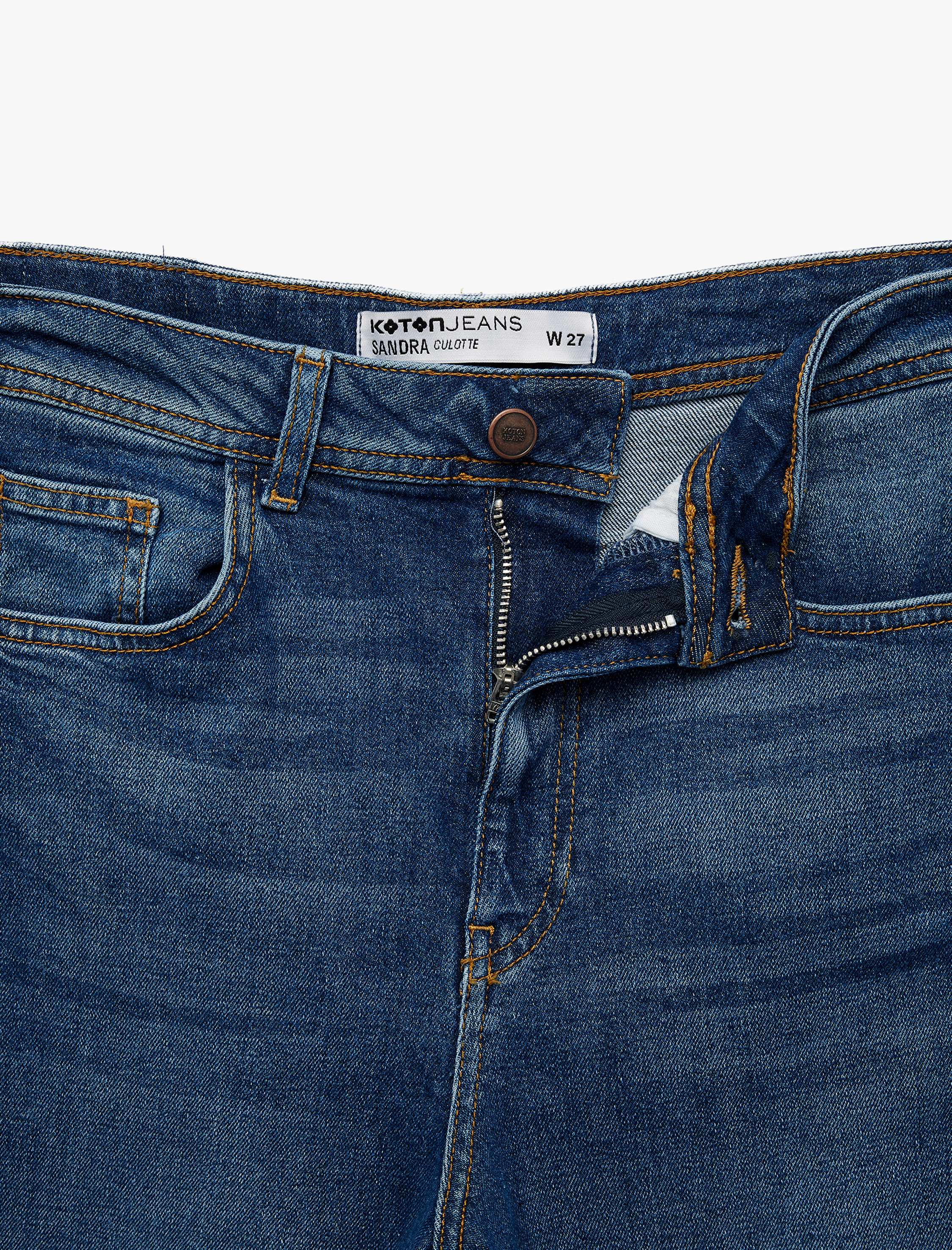   Pamuklu Regular Fit Kısa Geniş Paça Denim Pantolon - Culotte Jeans