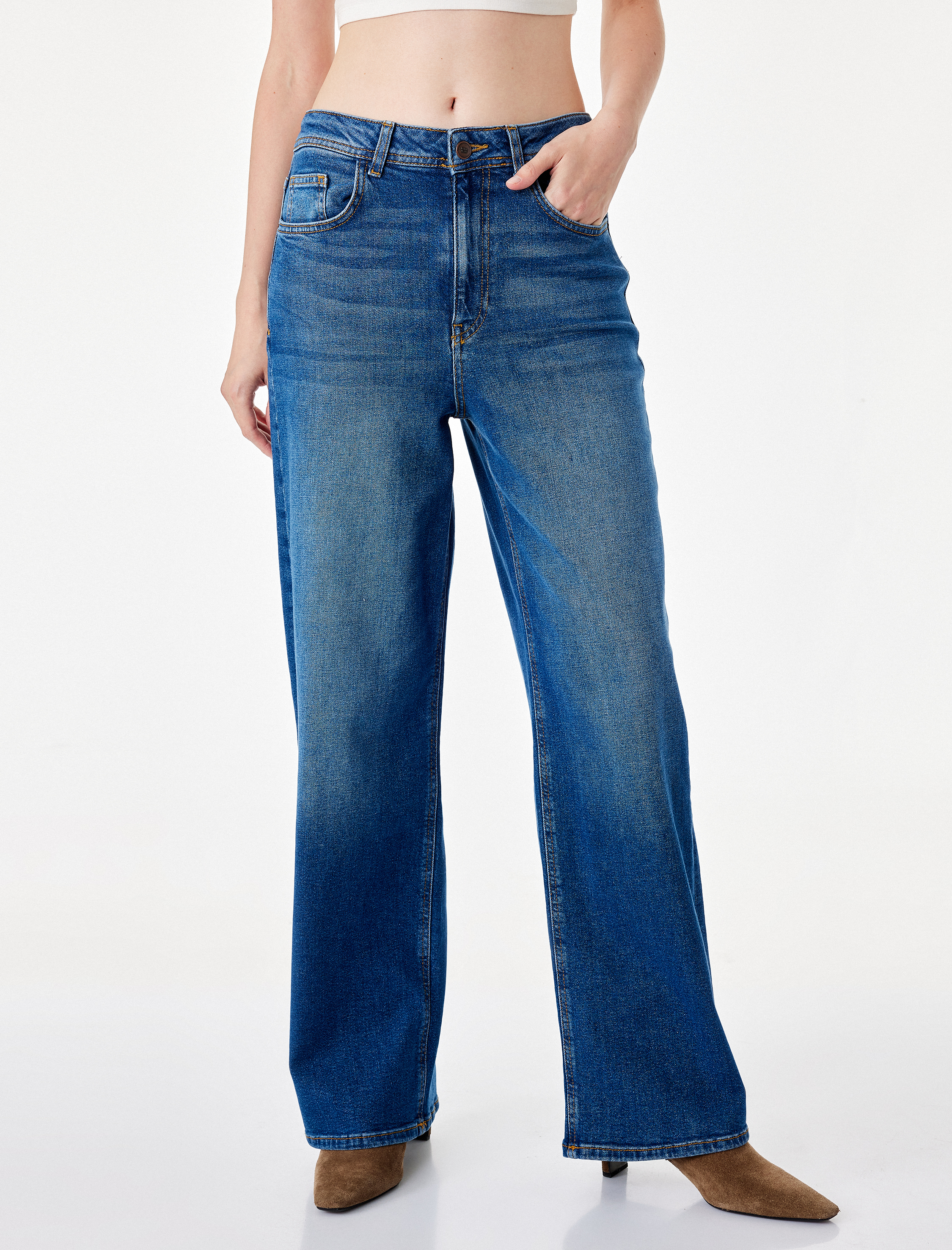   Pamuklu Regular Fit Kısa Geniş Paça Denim Pantolon - Culotte Jeans
